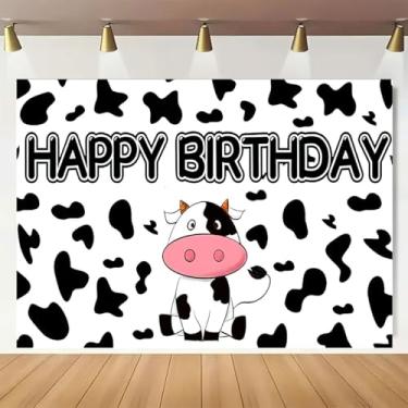 Imagem de Fundo fotográfico de vaca sagrada feliz aniversário estampa de vaca meninos meninas decoração de festa de aniversário tema de vaca fazenda festa de bebê banner de mesa de bolo fundo de festa de