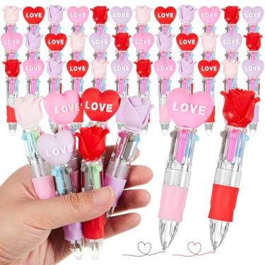 Imagem de Kosiz 48 peças de mini canetas multicoloridas de rosa e coração em uma canetas 4 em 1 para dia dos namorados, lindas canetas para mulheres, estudantes, enfermeiras, presente de feriado, dia dos