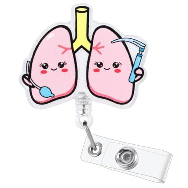 Imagem de Carretel de crachá de enfermeira de pulmões engraçado, bonito suporte retrátil de crachá de identificação de terapia respiratória, crachá de nome Buddy para RN LPN CNA MA ICU RT Estudante de