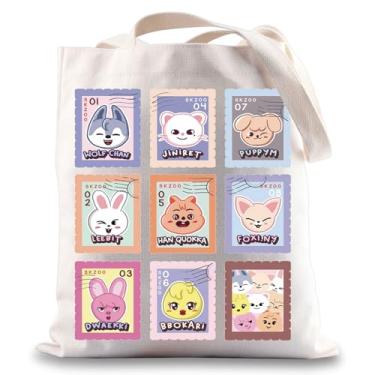 Imagem de BWWKTOP Kpop SKZ Sacola de lona Kpop SKZ Gifts SKZ Bolsa de ombro SKZ Merchandise SKZ Presentes para membros, Skzstamp, 37cm(14.56inch) * 32cm(12.59 inch)