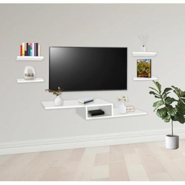 Imagem de Rack Suspenso Para Tv Com Nicho e Prateleiras Preto ou Branco Para sala e quarto(Branco Rack Nicho 6)