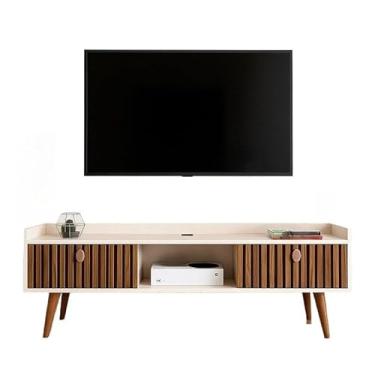 Imagem de Rack Bancada com pés 1.20 e 0.90 com 2 Portas ou 1.5 cm Moderno Parede TV Até 50Pol(1.20 cm Off/ripado)