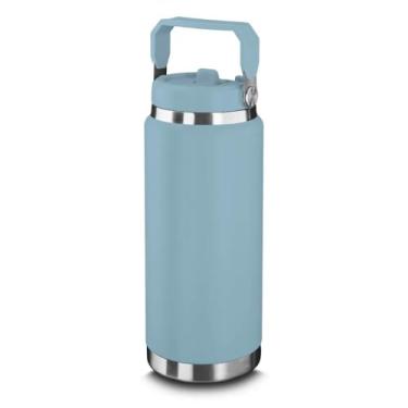 Imagem de Garrafa Térmica Premium, Aço Inox Dupla Parede, 900ml, Azul, com Tampa com Bico e Alça, Conservação 6h Quente/Frio