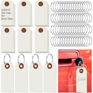 Imagem de Affrolling 250 peças de etiquetas de chave de anel reforçado com anéis de metal, porta-chaves de caixa com etiquetas duráveis e graváveis para concessionárias, lojas de automóveis, escritórios, lojas