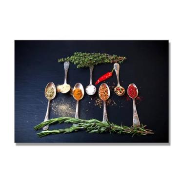 Imagem de Arte de parede em tela colorida para especiarias e colher de tempero | Decoração de cozinha vintage | Arte moderna para casa e sala de jantar. B48. Tela somente 80 x 120 cm - 31,5 x 47,3 pol