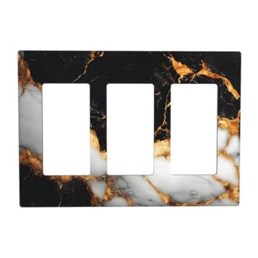 Imagem de Vghoko Capas decorativas para tomada de mármore preto dourado 3 Gang Gfci placa de parede triplo interruptor de luz para decoração de quarto de banheiro
