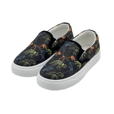 Imagem de Sapatos infantis para meninas e meninos, dinossauros fofos, sem cadarço, tênis de lona, leve, respirável, desenho animado, cano baixo, casual para caminhada, Preto, 13 Little Kid
