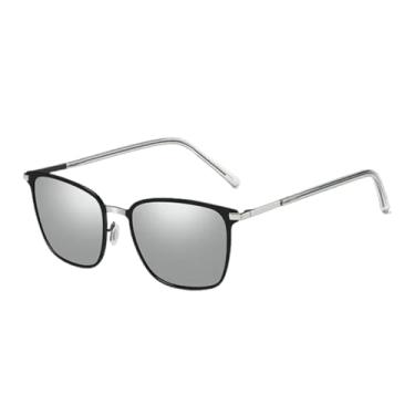Imagem de JRLLFD Óculos de sol polarizados masculinos com armação de metal cinza, moda masculina, motorista, dirigir, UV400 (prata)