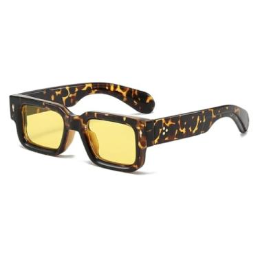 Imagem de HCHES Óculos de Sol Femininos Pequenos com Rebites Retrô, Estilo Masculino, Luxo, Proteção UV400, Casual (Amarelo Leopardo)