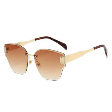 Imagem de HCHES Óculos de Sol Retangulares Femininos de Luxo com Lentes Degradê e Armação de Metal - Proteção UV400 (Marrom Dourado)