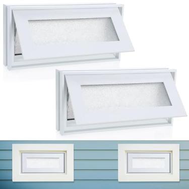 Imagem de CroBlissful 2 peças janelas pequenas de porão de 40,6 cm x 20,3 cm de vinil branco para casa de banho janela de galpão janela de casa móvel com tela de vidros duplos para cabines de bloco de vidro