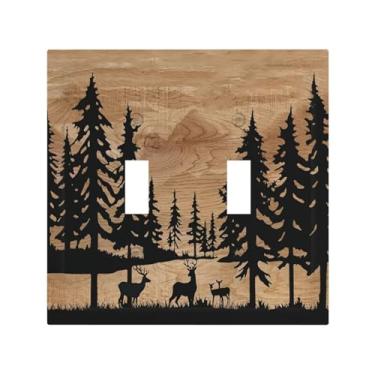 Imagem de ybclf Capa de interruptor de luz de madeira rústica para casa de fazenda, 2 gangues, pinheiro, campo, placa de parede, decorativa, placa elétrica para cozinha, quarto