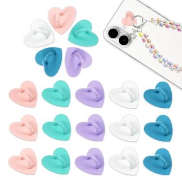 Imagem de Koceci 20 peças de gancho de coração para telefone, suporte de pingente de telefone de metal, ganchos de coração adesivos, alça de dedo para chaveiro de capa DIY (5 cores)