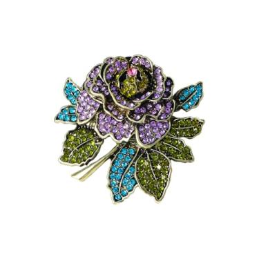 Imagem de Broche de flor de rosa vintage para mulheres broche de lapela de flores de strass alfinetes de corpete elegantes acessórios de roupas femininas moda feminina flor de cristal lapela baile de formatura