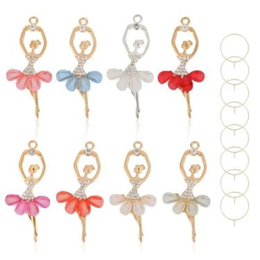 Imagem de 8 peças de pingentes de taça de vinho, elegantes pingentes de vinho de bailarina para taças de caule, marcadores engraçados de coquetel para lembrancinhas de festa e decorações (8 cores)