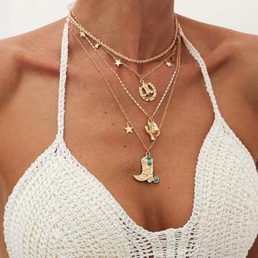 Imagem de Colar em camadas ocidental para mulheres, boho, prata, empilhável, conjunto de joias vaqueira, várias camadas, pingente ocidental, Medium, Latão, Sem Pedra Preciosa