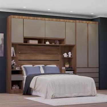 Imagem de Quarto Casal Guarda Roupa Mesas De Cabeceira 311cm Veneza Lu Avelã Pf/cinammon Pf