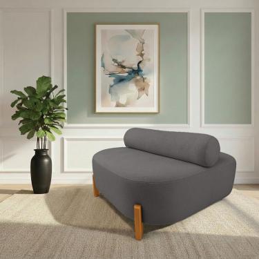 Imagem de Sofá Sala Ilha Orgânico e 1 Poltrona 125cm Éden Pé Madeira Bouclê Grafite E03 - D'Rossi