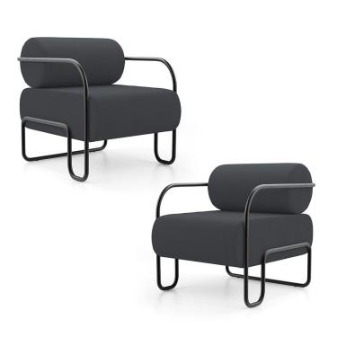 Imagem de Kit 02 Poltronas Decorativas Orgânica Living Miska Veludo Cinza - Desk Design