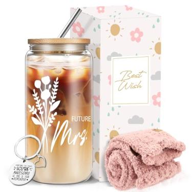 Imagem de wangxitumug Future Mrs Gifts - Bride to Be Gifts - Copo de vidro de 473 ml com tampa de bambu e canudo - Presente de chá de panela para mulheres