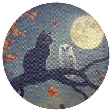 Imagem de Conjunto de 1 jogo americano com estampa de gato e coruja lua, 38 cm, jogo americano à prova de calor, mesa de jantar