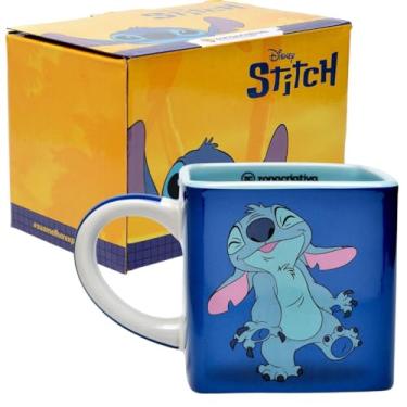 Imagem de Zonacriativa - Caneca Cubo Stitch Disney 300ml | Cerâmica, formato quadrado exclusivo para café e chá | Não vai ao micro-ondas/lava-louças