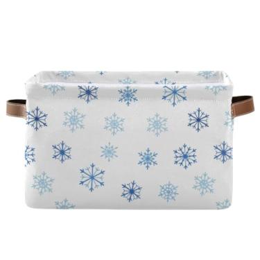 Imagem de Organizador de roupas retangular de tecido – caixa de armazenamento dobrável de lona para banheiro, roupas floco de neve azul branco 1 pacote