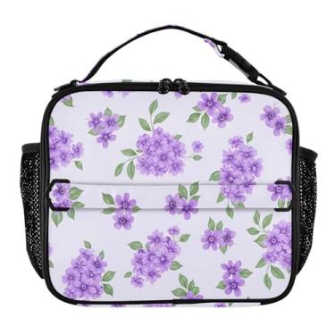 Imagem de Lancheira artística de flores roxas para mulheres, meninas, lancheira com alça de ombro, lancheira masculina e infantil, para trabalho, meninos, animal, floral, bolsa térmica