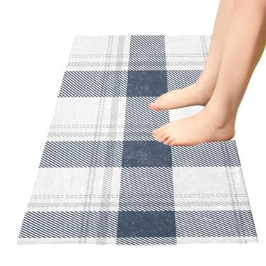 Imagem de TSENQUE Buffalo Check Tapete de cozinha xadrez azul cinza tapete de banho, tapetes decorativos internos antiderrapante absorvente tapete de banheiro para casa e cozinha, 99 cm x 51 cm