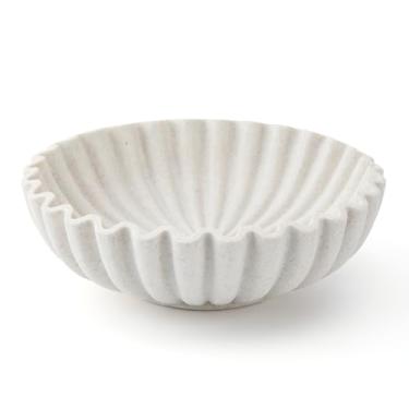 Imagem de Aifeorzo Tigela decorativa grande, tigela de frutas de resina para balcão de cozinha, tigela de entrada com babados recortados, tigela moderna de 25 cm para decoração de casa, pedra artificial bege