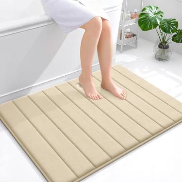 Imagem de OLANLY Tapete de banho listrado de espuma viscoelástica 101 x 81 cm, tapetes absorventes super macios, secagem rápida, tapetes de chuveiro laváveis na máquina, tapete de banho, acessórios de decoração