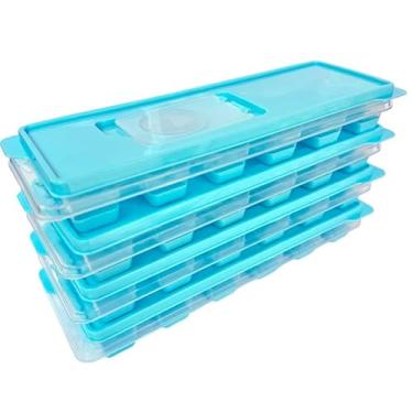 Imagem de Kit 4 Formas de Gelo Silicone com Tampa Enche Fácil (Azul)