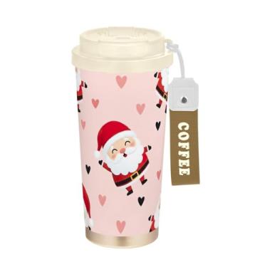 Imagem de TSENQUE Caneca de café de viagem de 473 ml com tampa de canudo e filp, copo de café de viagem de aço inoxidável isolado a vácuo à prova de vazamento, desenho fofo Papai Noel Natal