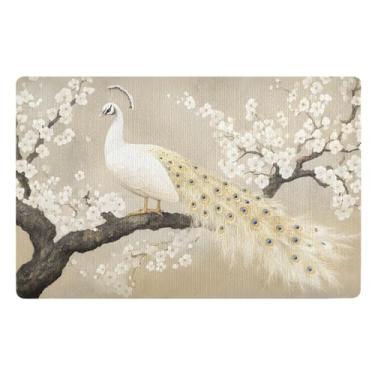 Imagem de Joisal Tapete de porta lavável pavão branco Dirt Trapper Welcome Matt Outdoor Funny, tapete externo para porta da frente 81 x 50 cm