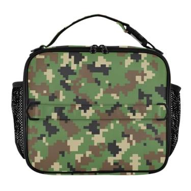 Imagem de Joisal Lancheira digital camuflada verde pixelada para mulheres, meninas, lancheira masculina e infantil, lancheira para trabalho, bolsa térmica para adultos
