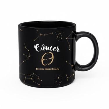 Imagem de Caneca de Porcelana Zodíaco Câncer, Preta com Dourado, 330ml, Design Astrológico, 9cm x 8.5cm, Resistente ao Micro-ondas e Lava-louças