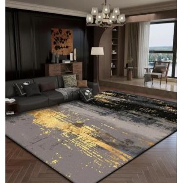 Imagem de Tapetes de luxo abstratos para sala de estar, decoração dourada, tapetes grandes para sala de estar, tapetes tatames macios para cabeceira de quarto (6,5 x 9,8 pés (200 x 300 cm)/WL0002-Flannel-1