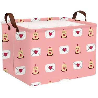 Imagem de MYFLOCY Grande cesta de dia dos namorados, caixa de armazenamento em forma de coração para presentes, caixas de armazenamento de tecido, organizador de brinquedos dobráveis com alças, decoração de