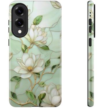 Imagem de DEENAKIN Capa fofa para Samsung Galaxy S25 Edge - Compatível com carregamento sem fio - Silicone macio de camada dupla + capa rígida - Design elegante de flores silvestres - Capa de telefone chique