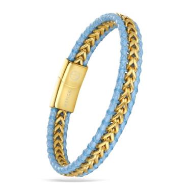 Imagem de WP WEPICK Pulseira masculina de couro trançado banhado a ouro 18 quilates para homens e mulheres Franco fecho de aço inoxidável joia presente 20 cm, 8.5 inch, Sem Pedra Preciosa