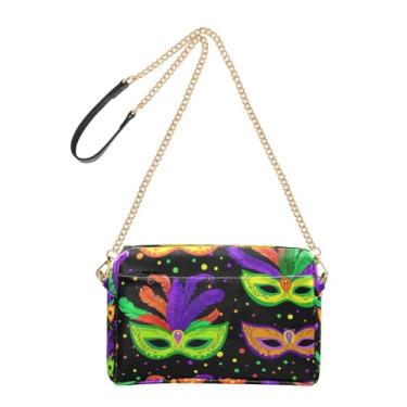 Imagem de Joitme Máscaras de Carnaval coloridas pretas bolsas de ombro femininas transversais de couro PU bolsa de ombro com alça de corrente bolsa para celular