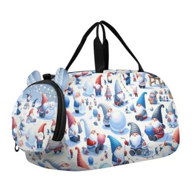 Imagem de Bolsa esportiva de Natal para meninas Highland Cow, bolsa de viagem para fim de semana, compartimento para sapatos noturnos, bolsa esportiva para meninos, Gnomos de inverno, Clássico