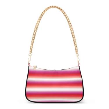 Imagem de Bolsa de ombro listrada de corrente rosa arco-íris, bolsa feminina Hobo, bolsa clutch versátil para uso casual ou noturno