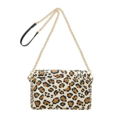 Imagem de Joitme Bolsa de ombro feminina com estampa de leopardo marrom bege bolsa de ombro de couro PU com alça de corrente