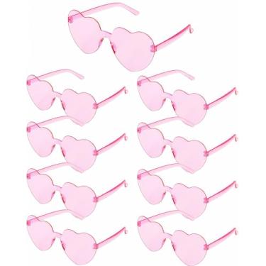 Imagem de ZHANGBY 9 pares de óculos de sol de coração em forma de coração sem moldura, moderno, cor transparente, óculos de sol de festa, rosa, Glasses frame width: 5.74 inch