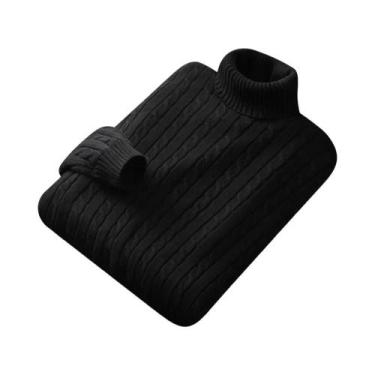 Imagem de Suéter Masculino De Gola Alta Em Cor Sólida, Pulôver Tricotado Casual,