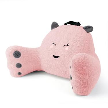 Imagem de Almofada de leitura para sentar na cama sofá adolescentes/adultos, almofada de descanso para as costas para sentar na cama com espuma viscoelástica desfiada, inclui braços e capa lavável (rosa)