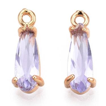 Imagem de Pingentes de vidro de gota facetada, pingentes, pingentes, pingentes, pingentes, de vidro em forma de lágrima com tom dourado, configurações abertas nas costas, para fazer joias, 14,5 x 4,5 x 4 mm