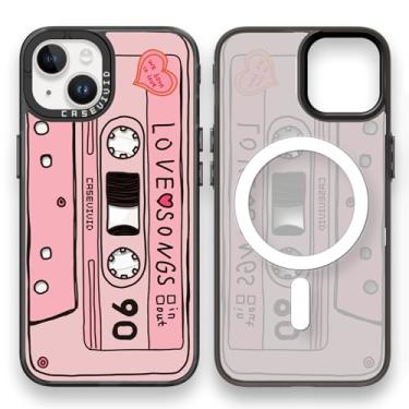 Imagem de casevivid Capa magnética para iPhone 14 Magsafe fofa estética - capa de telefone divertida moderna durável - Design de capa de impressão de fita cassete feminina para iPhone 14 6,1 polegadas preta