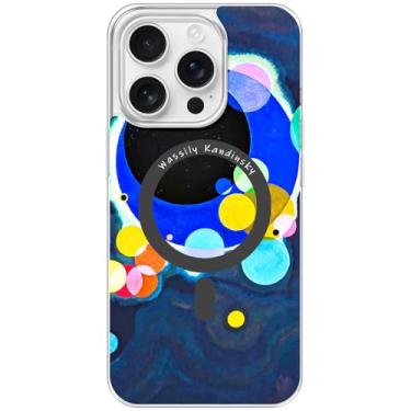 Imagem de Berkin Arts Compatível com iPhone 16 Pro MAX, capa transparente e compatível com Magsafe, com design de campos coloridos e Moongate (vários círculos Wassily Kandinsky).